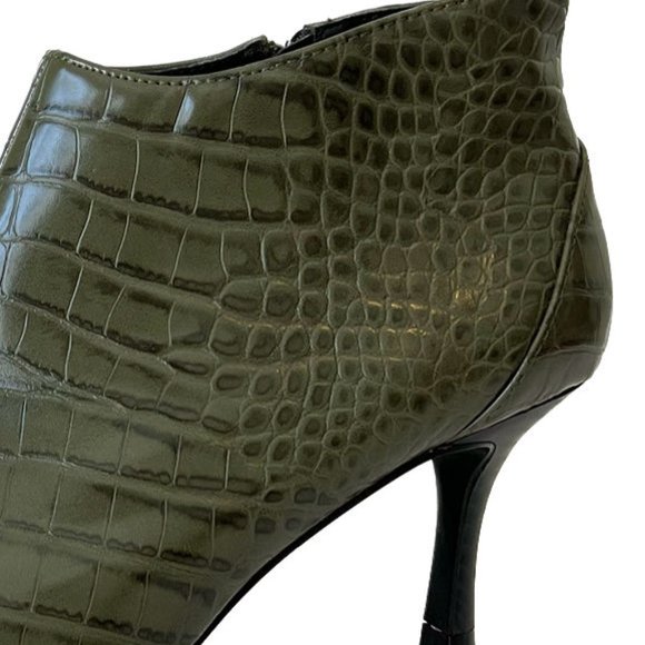 Zara Croc Print Embossed Heeled Olive Green Ankle Boot Booties, Sz EU 39 US 8 - Picture 11 of 13